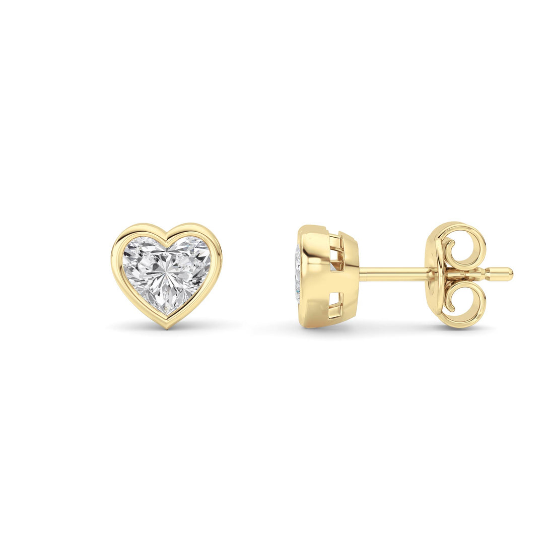 1CTW Heart Shaped Lab Grown Diamond (G/VS) Bezel Set Stud Earrings in 14K Gold
