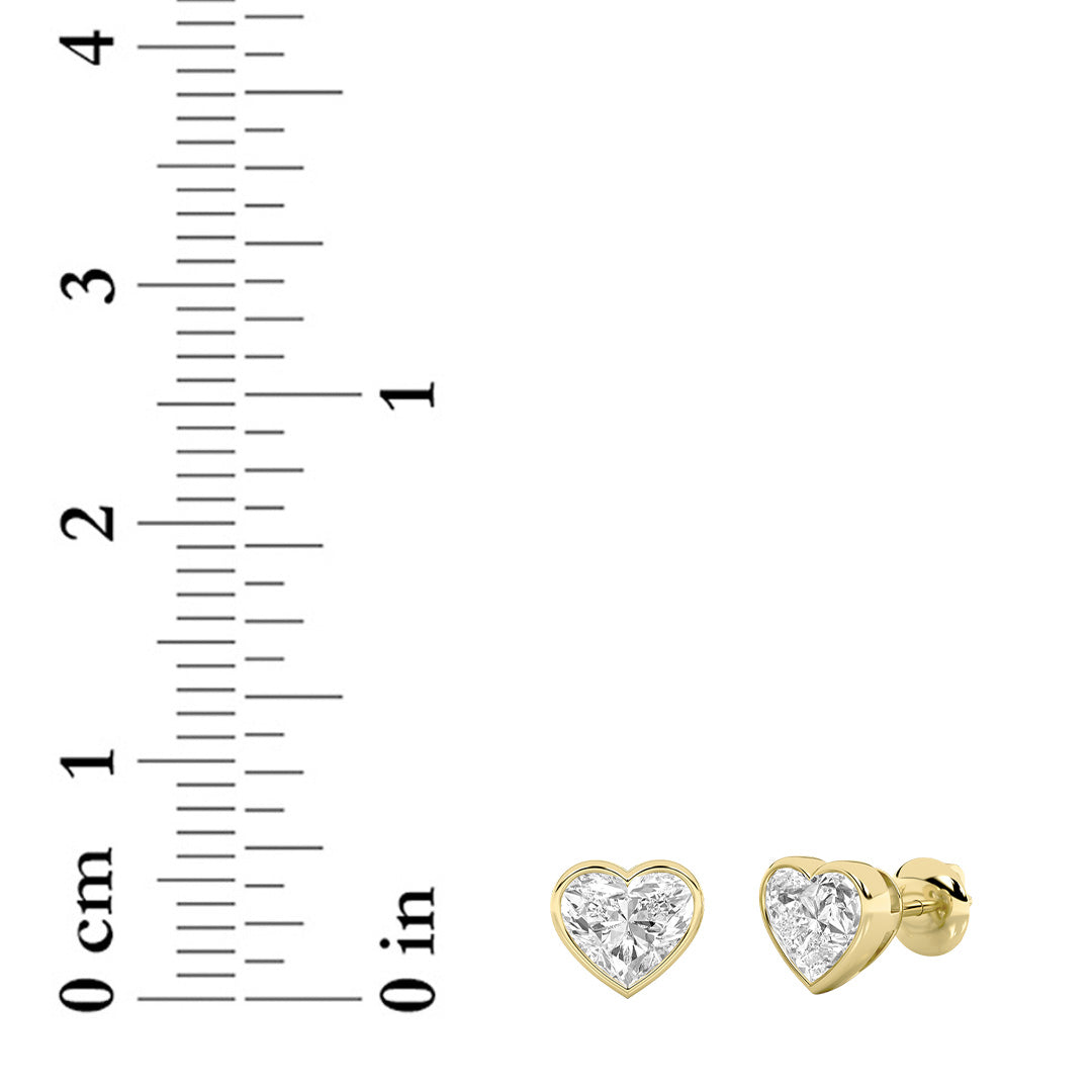1CTW Heart Shaped Lab Grown Diamond (G/VS) Bezel Set Stud Earrings in 14K Gold