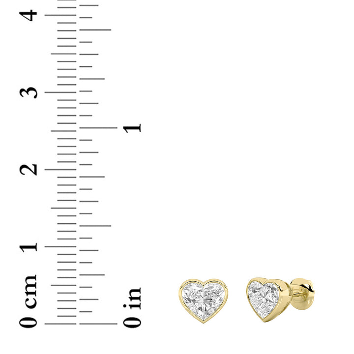 1CTW Heart Shaped Lab Grown Diamond (G/VS) Bezel Set Stud Earrings in 14K Gold