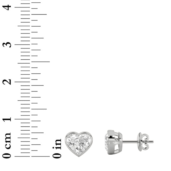 2CTW Heart Shaped Lab Grown Diamond (F/VS) Bezel Set Stud Earrings in 14K Gold
