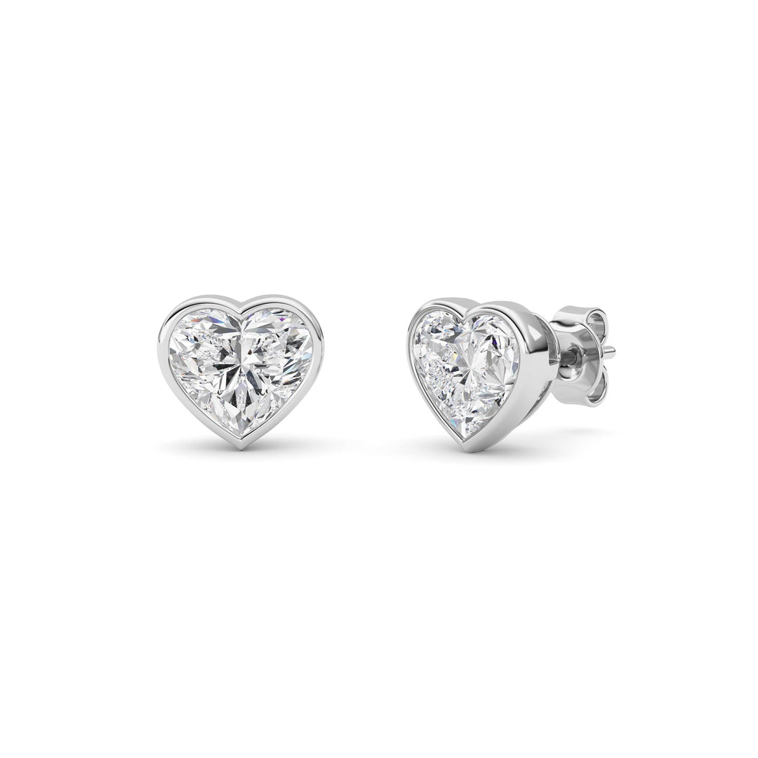 4Cttw Heart Shaped Lab Grown Diamond (F/VS) BezelSet Stud Earrings in 14K Gold