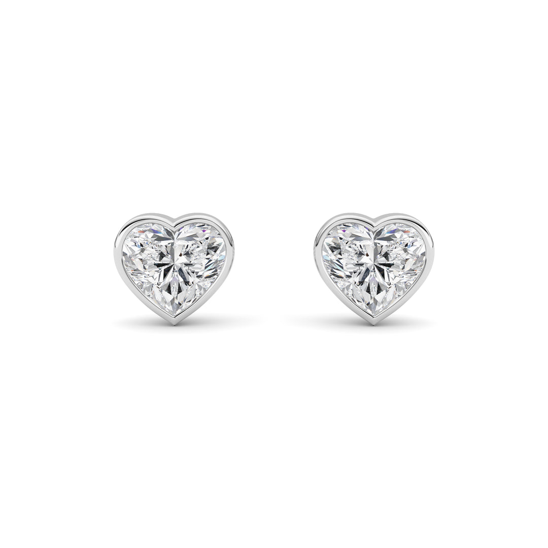 4Cttw Heart Shaped Lab Grown Diamond (F/VS) BezelSet Stud Earrings in 14K Gold