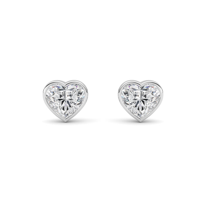 4Cttw Heart Shaped Lab Grown Diamond (F/VS) BezelSet Stud Earrings in 14K Gold