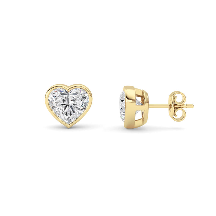 4Cttw Heart Shaped Lab Grown Diamond (F/VS) BezelSet Stud Earrings in 14K Gold