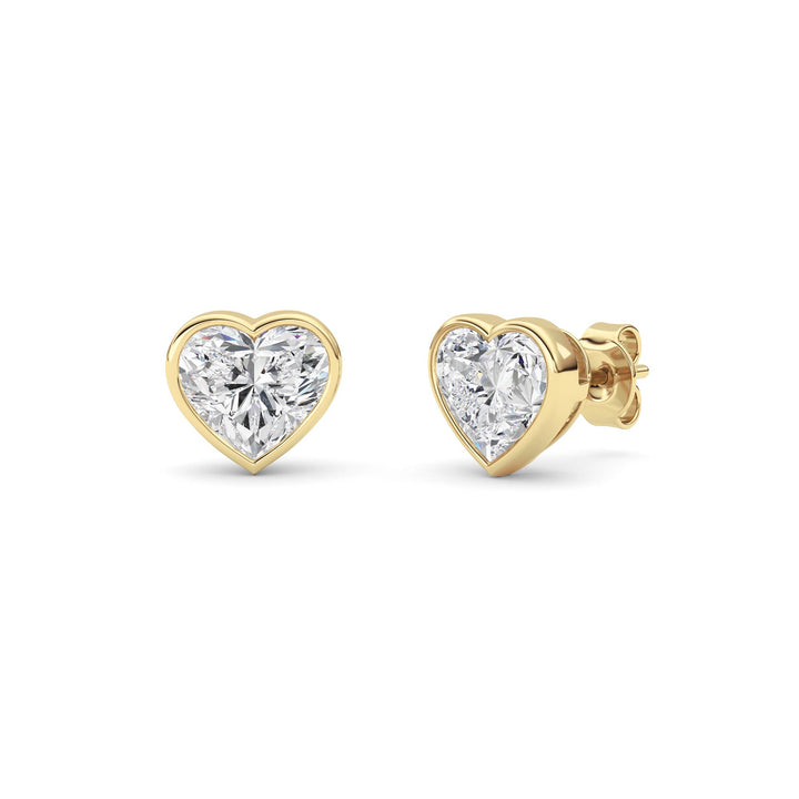 4Cttw Heart Shaped Lab Grown Diamond (F/VS) BezelSet Stud Earrings in 14K Gold