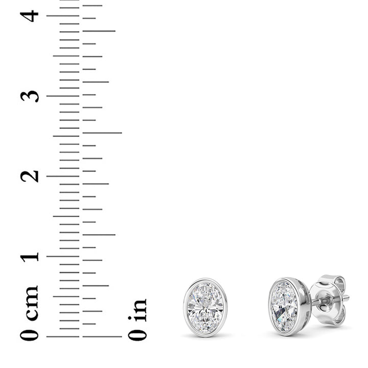 1CTW Oval Shaped Lab Grown Diamond (F/VS) Bezel Set Stud Earrings in 14K Gold