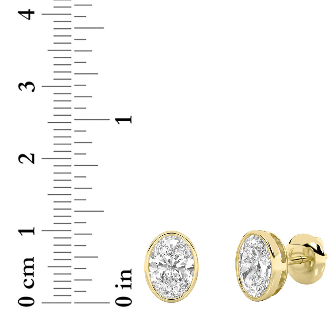 1CTW Oval Shaped Lab Grown Diamond (G/VS) Bezel Set Stud Earrings in 14K Gold