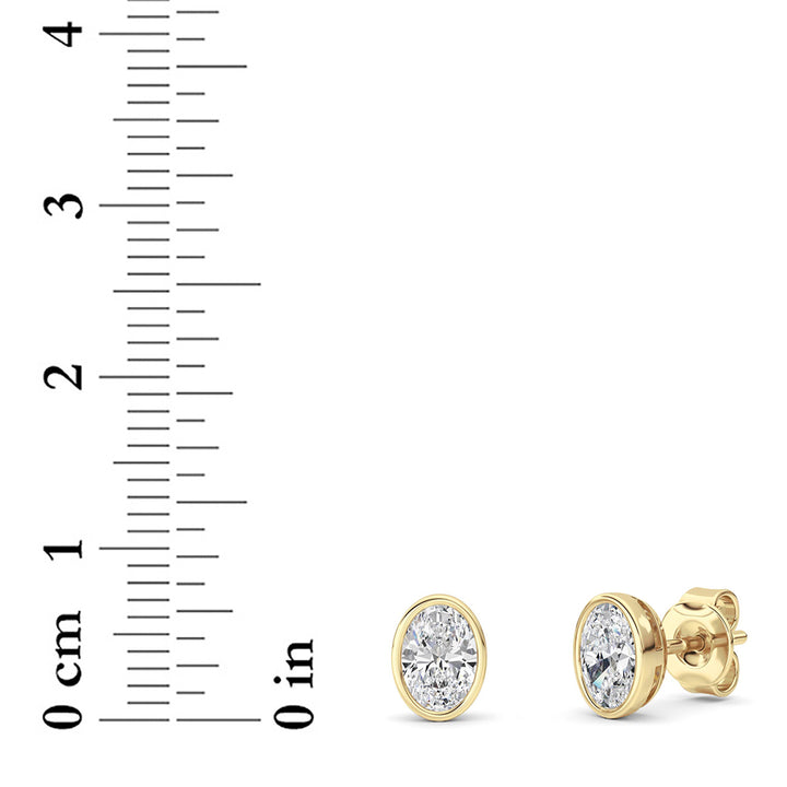 1CTW Oval Shaped Lab Grown Diamond (G/VS) Bezel Set Stud Earrings in 14K Gold