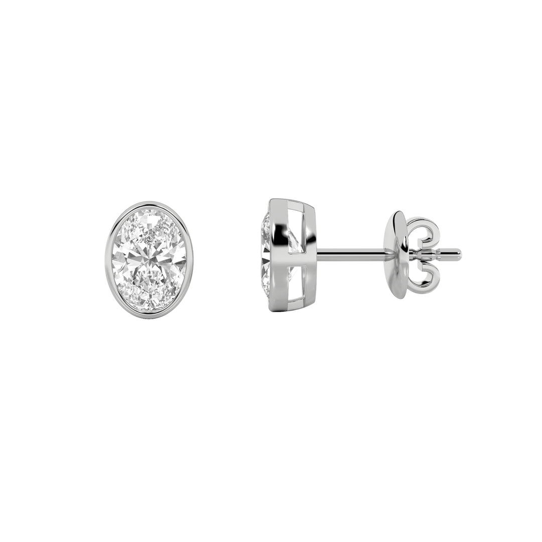 2CTW Oval Shaped Lab Grown Diamond (F/VS) Bezel Set Stud Earrings in 14K Gold