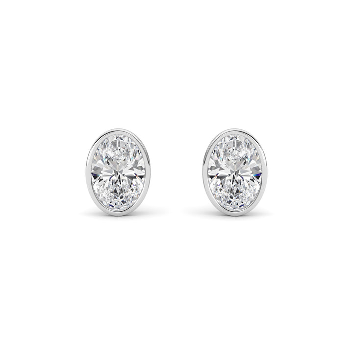 4Cttw Oval Shaped Lab Grown Diamond (F/VS) Bezel Set Stud Earrings in 14K Gold