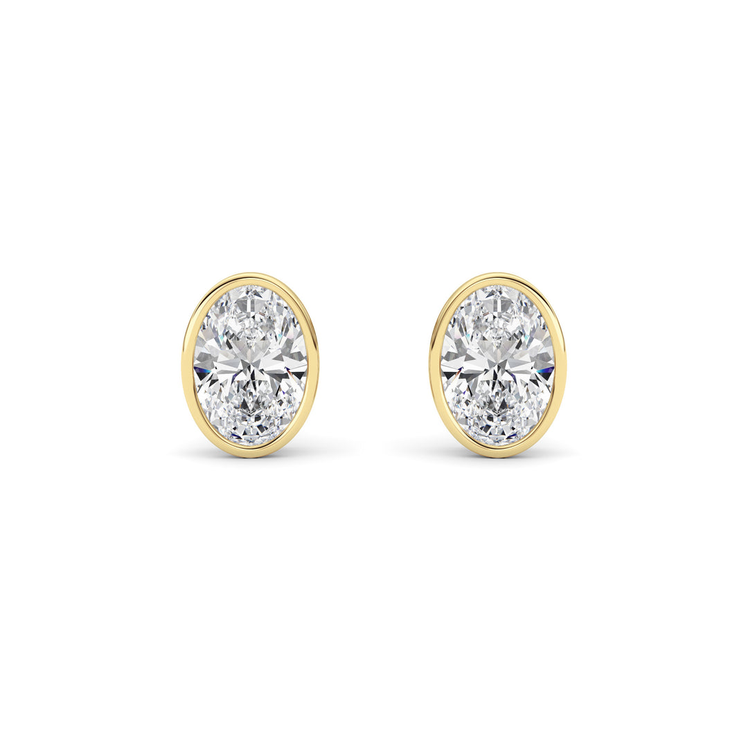 4Cttw Oval Shaped Lab Grown Diamond (F/VS) Bezel Set Stud Earrings in 14K Gold