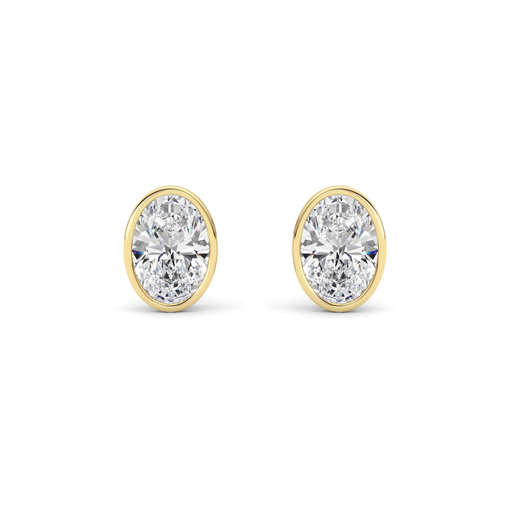 4Cttw Oval Shaped Lab Grown Diamond (F/VS) Bezel Set Stud Earrings in 14K Gold