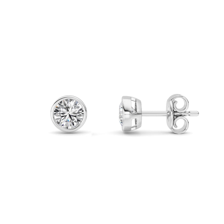 1CTW Round Shaped Lab Grown Diamond (F/VS) Bezel Set Earrings in 14K Gold