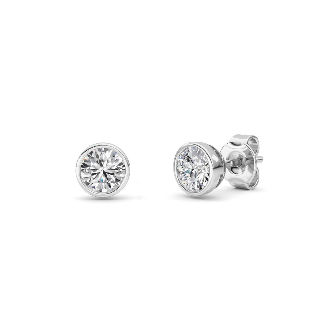 1CTW Round Shaped Lab Grown Diamond (F/VS) Bezel Set Earrings in 14K Gold