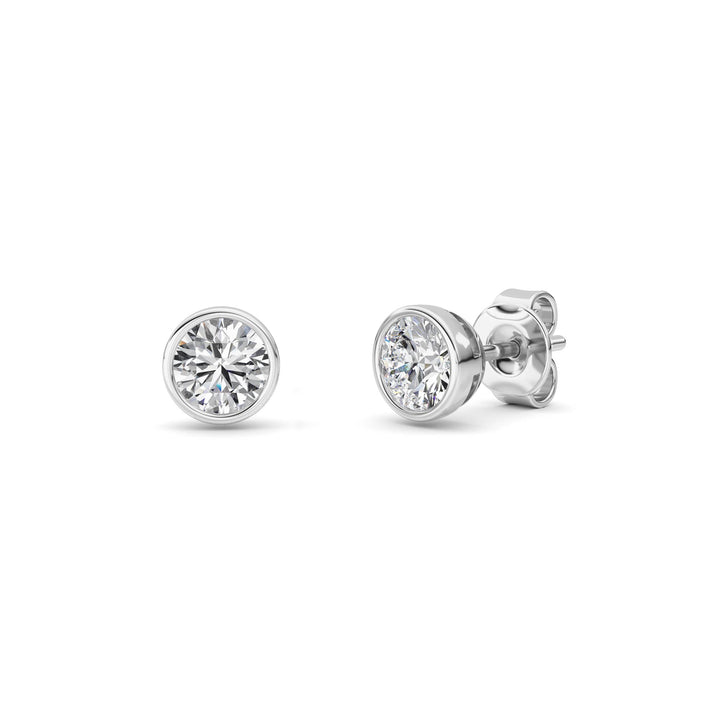 1CTW Round Shaped Lab Grown Diamond (F/VS) Bezel Set Earrings in 14K Gold