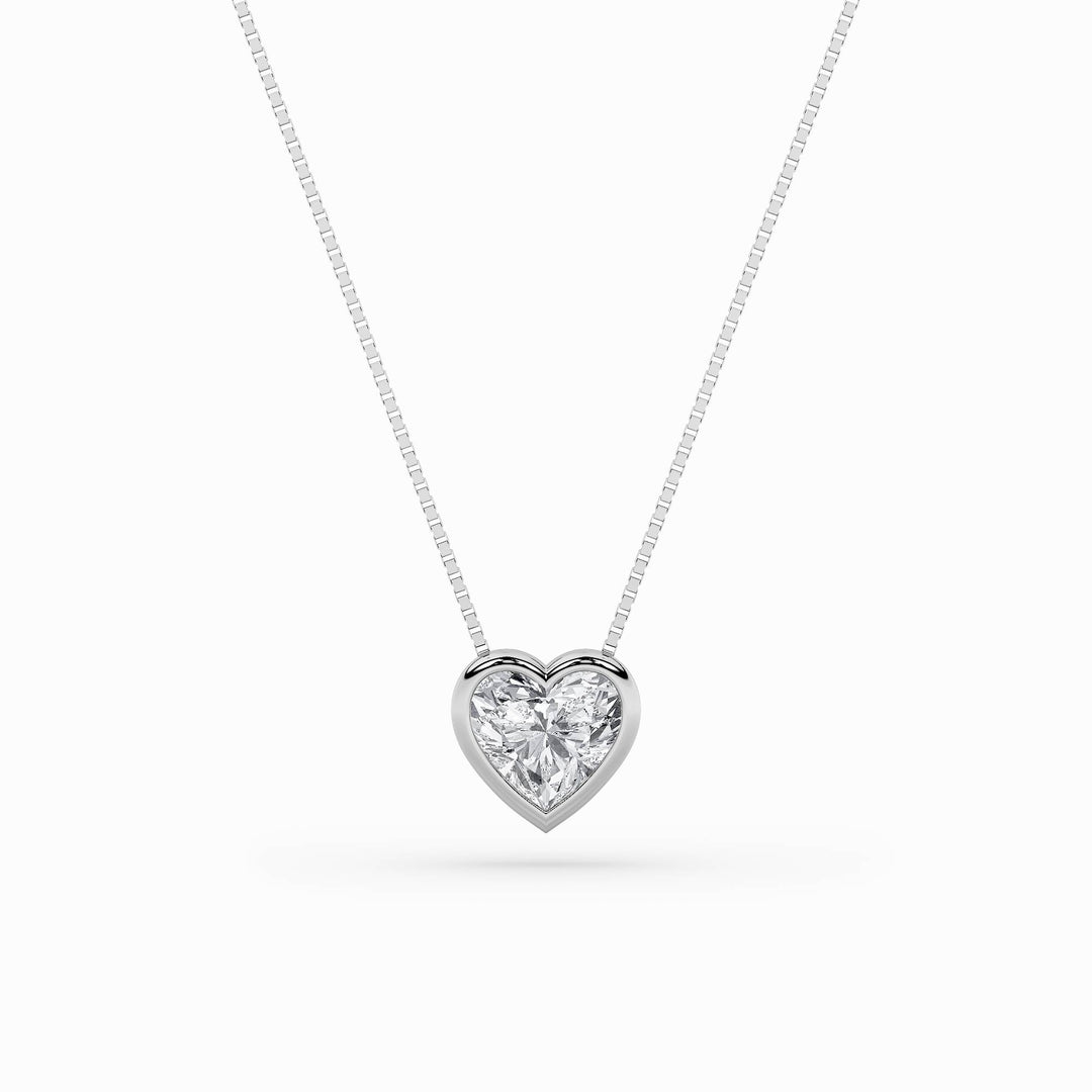 1CTW Heart Shaped Lab Grown Diamond (F/VS) Bezel Set Solitaire Pendant in 14K Gold