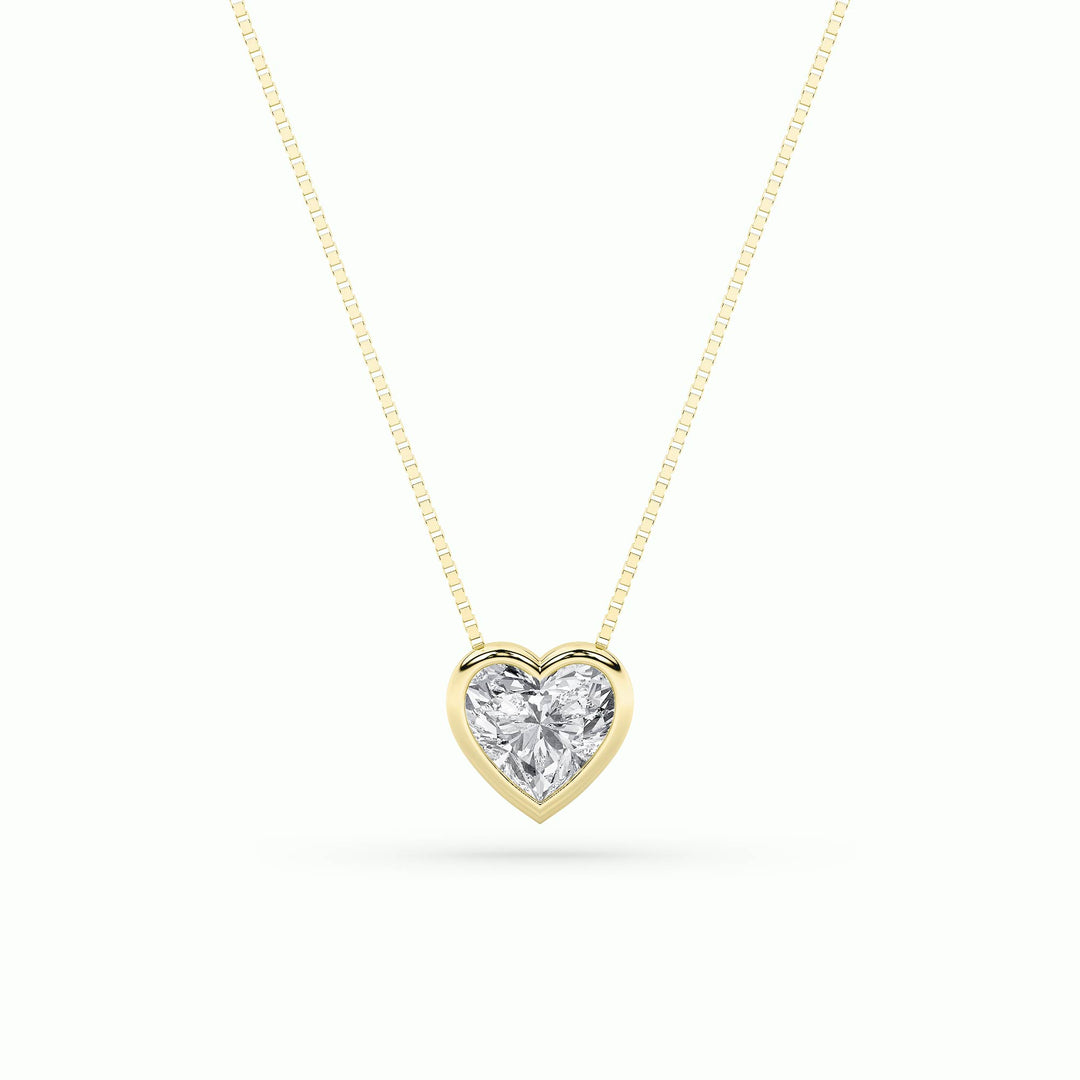 1CTW Heart Shaped Lab Grown Diamond (F/VS) Bezel Set Solitaire Pendant in 14K Gold