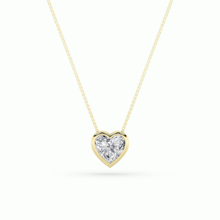 1CTW Heart Shaped Lab Grown Diamond (F/VS) Bezel Set Solitaire Pendant in 14K Gold