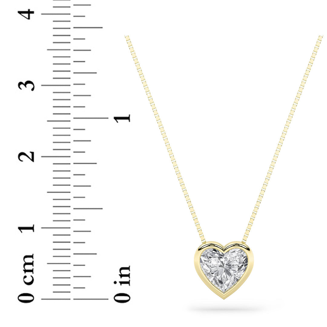 1CTW Heart Shaped Lab Grown Diamond (F/VS) Bezel Set Solitaire Pendant in 14K Gold