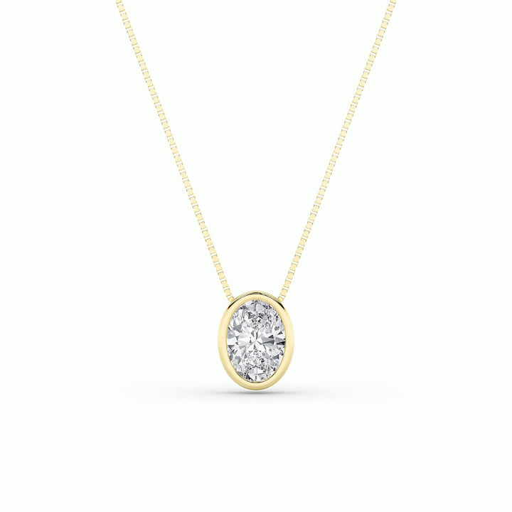 1CTW Oval Shaped Lab Grown Diamond (F/VS) Bezel Set Solitaire Pendant in 14K Gold
