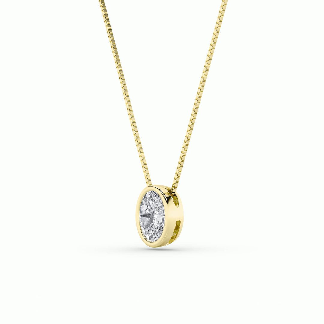 1CTW Oval Shaped Lab Grown Diamond (F/VS) Bezel Set Solitaire Pendant in 14K Gold