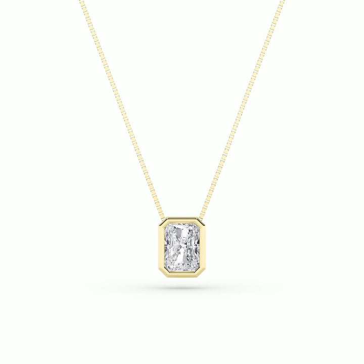 1CTW Radiant Shaped Lab Grown Diamond (F/VS) Bezel Set Solitaire Pendant in 14K Gold