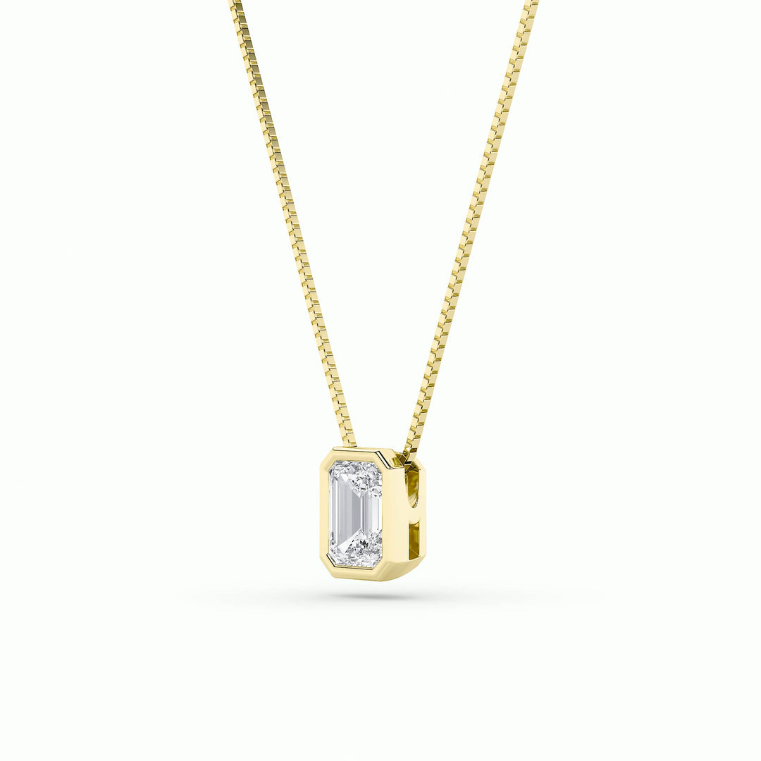 1CTW Radiant Shaped Lab Grown Diamond (F/VS) Bezel Set Solitaire Pendant in 14K Gold