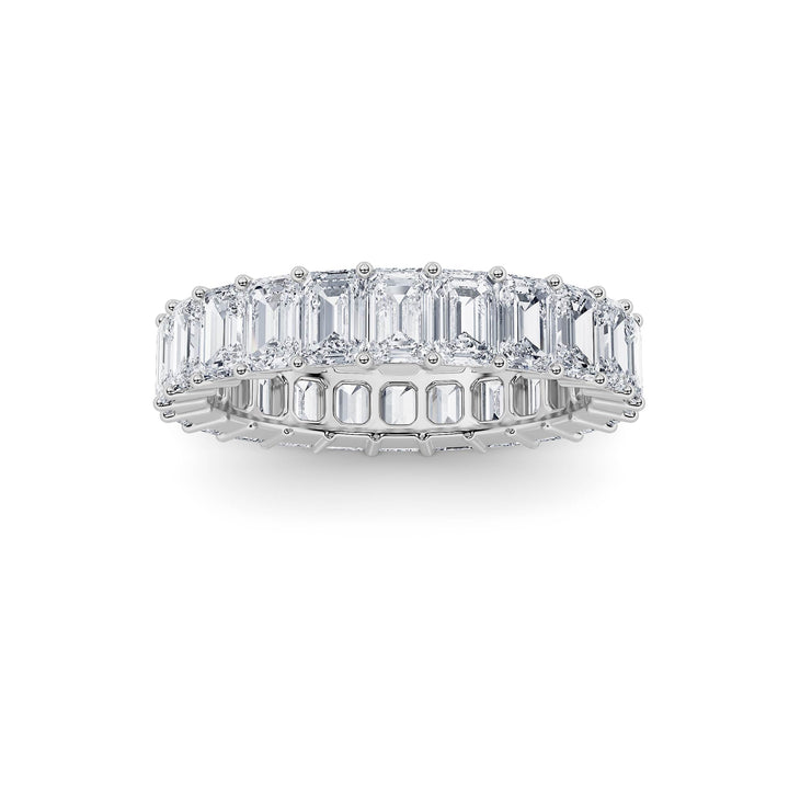 3CTW Emerald Shaped Lab Grown Diamond Split Prong Eternity Ring in 14K Gold (F/VS) - Size 5