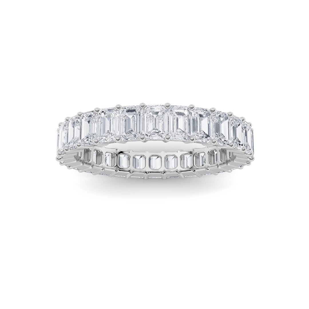 3.35CTW Emerald Shaped Lab Grown Diamond Split Prong Eternity Ring in 14K Gold (F/VS) - Size 9
