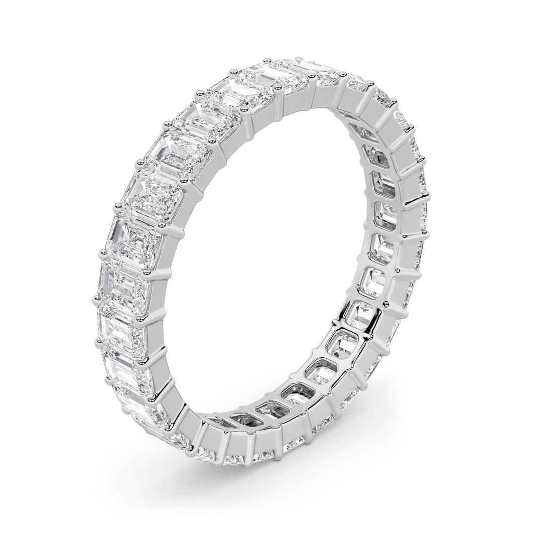 3.35CTW Emerald Shaped Lab Grown Diamond Split Prong Eternity Ring in 14K Gold (F/VS) - Size 9
