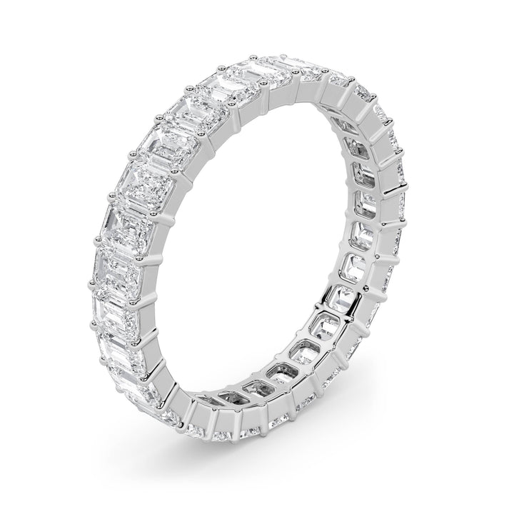 3.35CTW Emerald Shaped Lab Grown Diamond Split Prong Eternity Ring in 14K Gold (F/VS) - Size 9