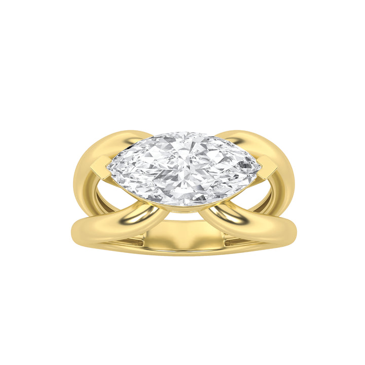 2Cttw Marquise Shaped Lab Grown Diamond (G/VS) East West Solitaire Fancy Ring in 14K Gold