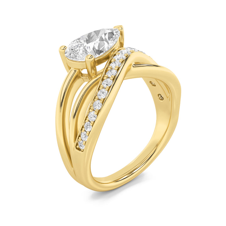 2Cttw Pear Shaped Lab Grown Diamond (G/VS) Ring in 14K Gold