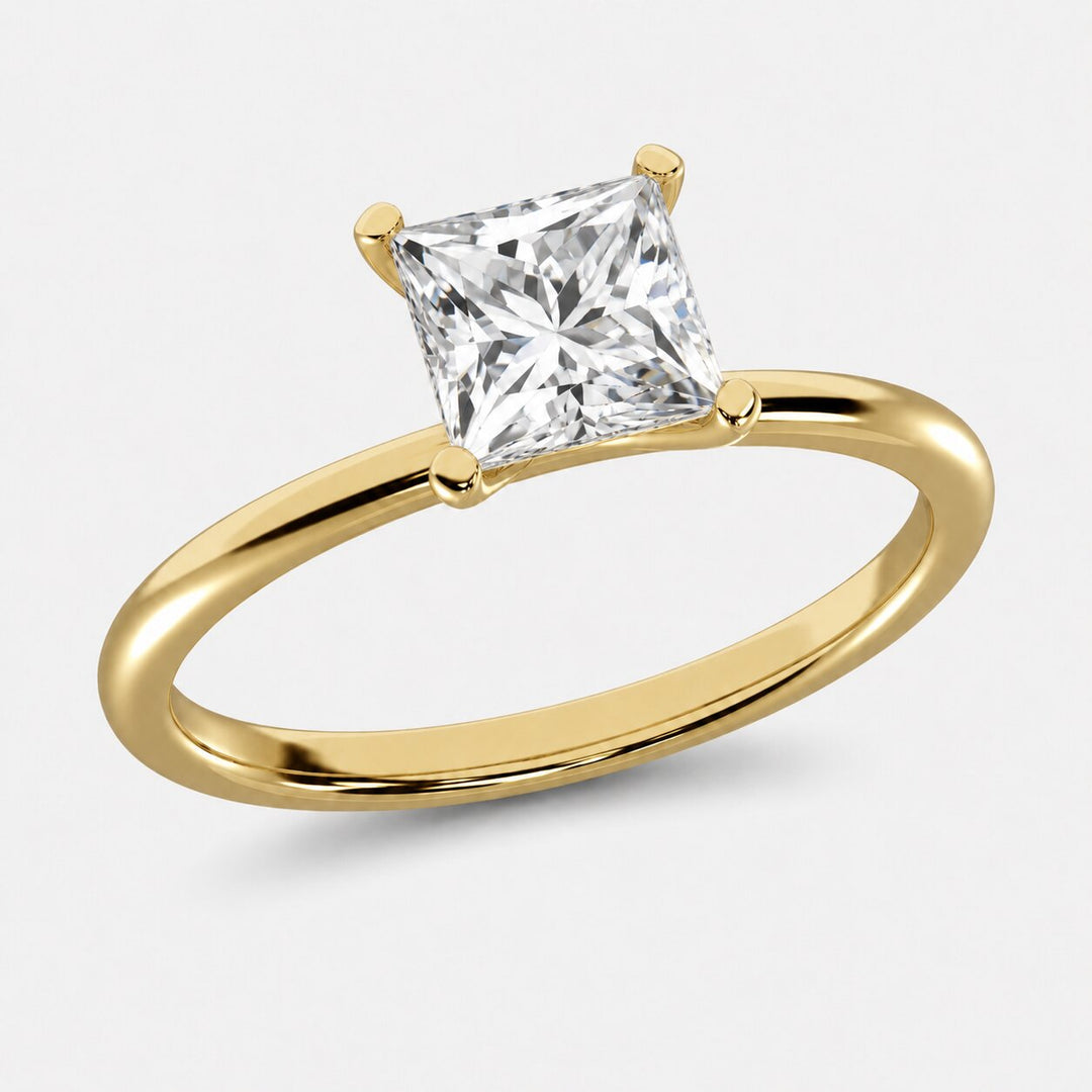 14K Yellow Gold Lab Grown Diamond 1 1/2 Ct.Tw. IGI Certified Princess Shape Solitaire (Available from 1CT to 7CT)