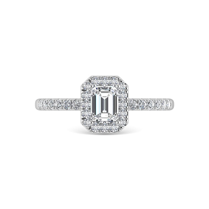 14K White Gold Lab Grown Diamond  1 1/4 Ct.Tw. IGI Certified Emerald Shape Halo Engagement Ring (IGI Certified Center 1ct)