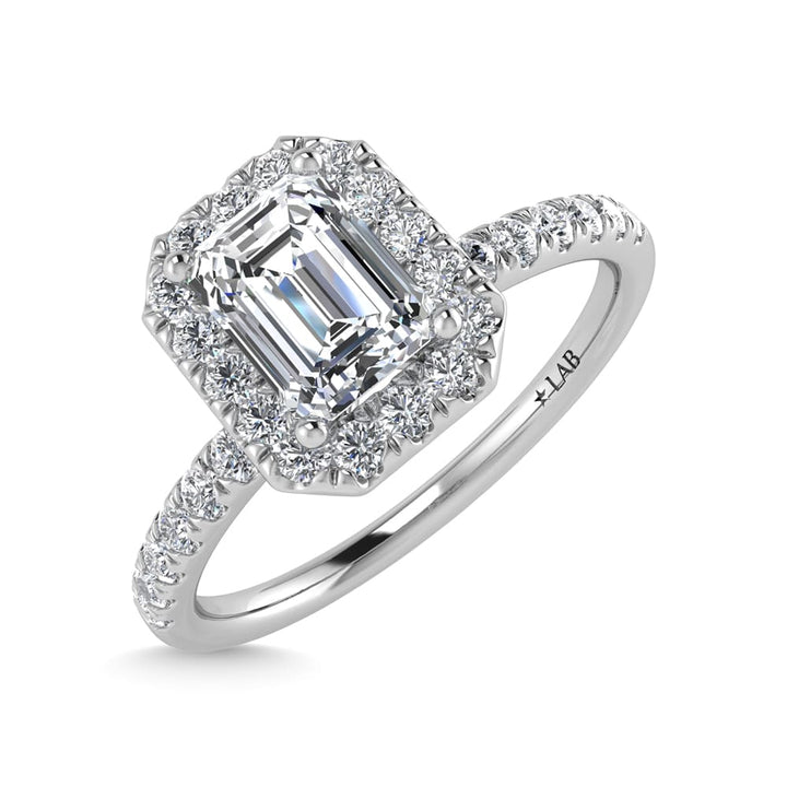 14K White Gold Lab Grown Diamond  1 1/4 Ct.Tw. IGI Certified Emerald Shape Halo Engagement Ring (IGI Certified Center 1ct)