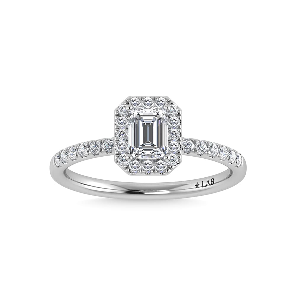 14K White Gold Lab Grown Diamond  1 3/4 Ct.Tw. IGI Certified Emerald Shape Halo Engagement Ring (IGI Certified Center 1 1/2ct)