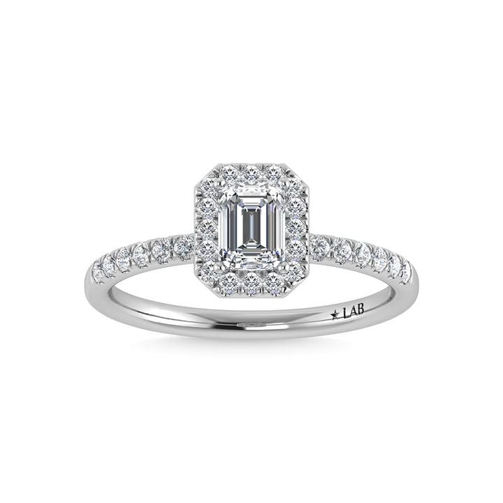 14K White Gold Lab Grown Diamond  1 3/4 Ct.Tw. IGI Certified Emerald Shape Halo Engagement Ring (IGI Certified Center 1 1/2ct)