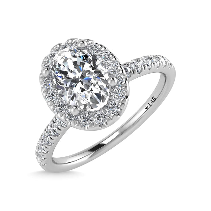 14K White Gold Lab Grown Diamond  1 1/4 Ct.Tw. IGI Certified Oval Shape Halo Engagement Ring (IGI Certified Center 1ct)