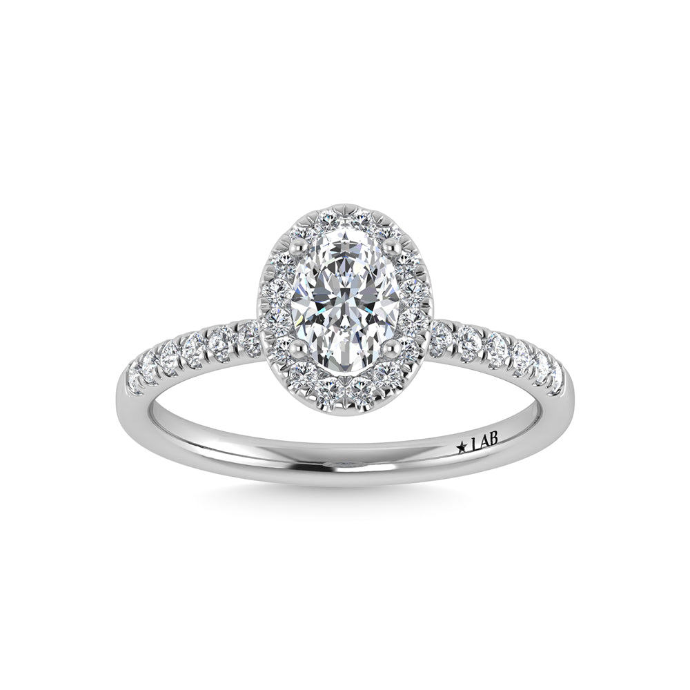 14K White Gold Lab Grown Diamond  4 1/3 Ct.Tw. Oval Shape Halo Engagement Ring (IGI Certified Center 4ct)