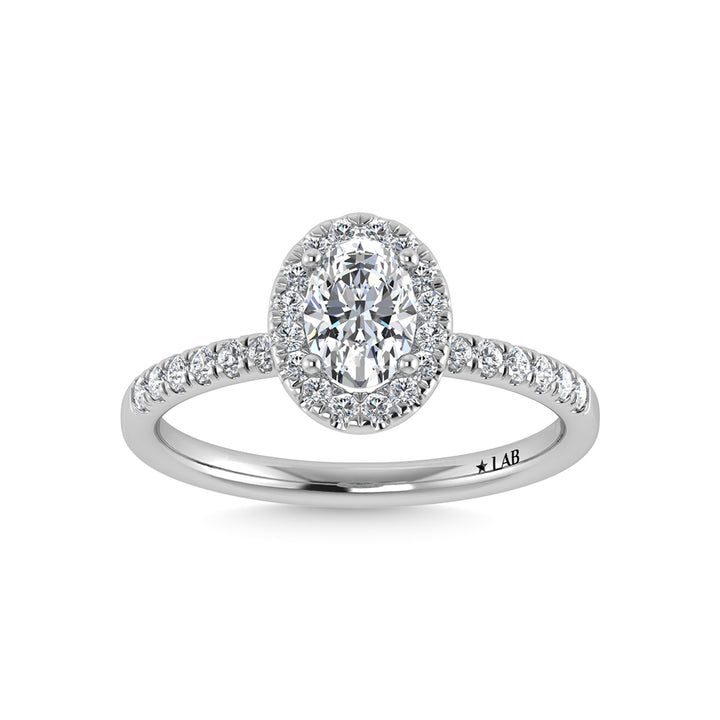 14K White Gold Lab Grown Diamond  4 1/3 Ct.Tw. Oval Shape Halo Engagement Ring (IGI Certified Center 4ct)