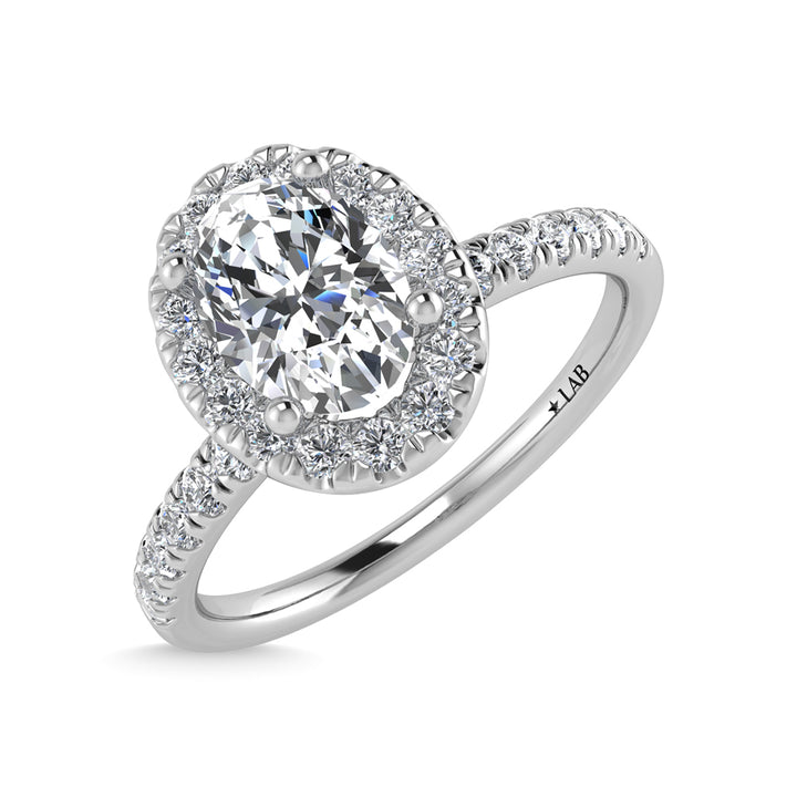14K White Gold Lab Grown Diamond  4 1/3 Ct.Tw. Oval Shape Halo Engagement Ring (IGI Certified Center 4ct)