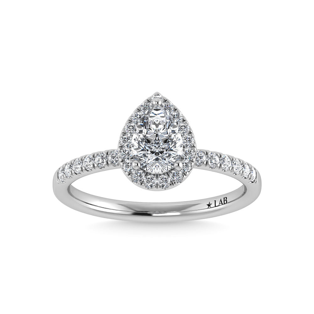 14K White Gold Lab Grown Diamond  3 1/3 Ct.Tw. IGI Certified Pear Shape Halo Engagement Ring (IGI Certified Center 3ct)