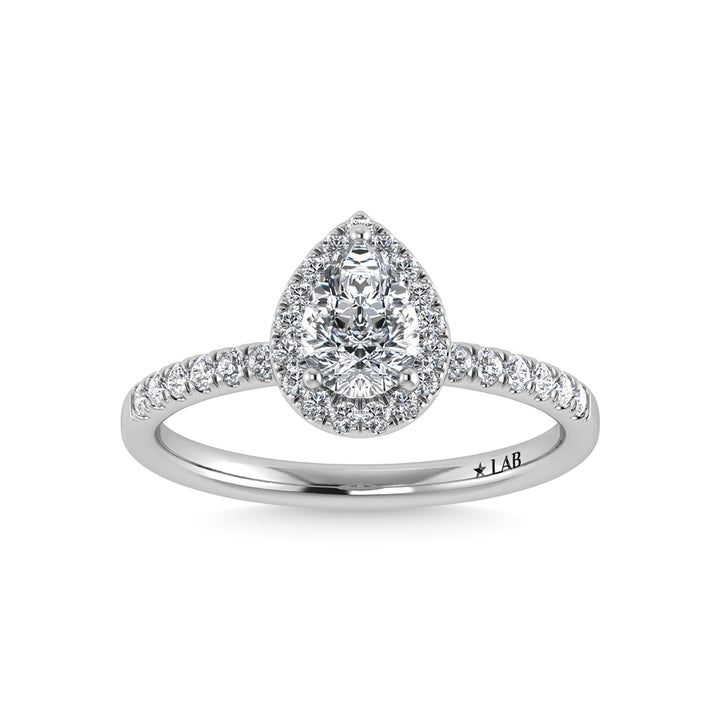 14K White Gold Lab Grown Diamond  3 1/3 Ct.Tw. IGI Certified Pear Shape Halo Engagement Ring (IGI Certified Center 3ct)