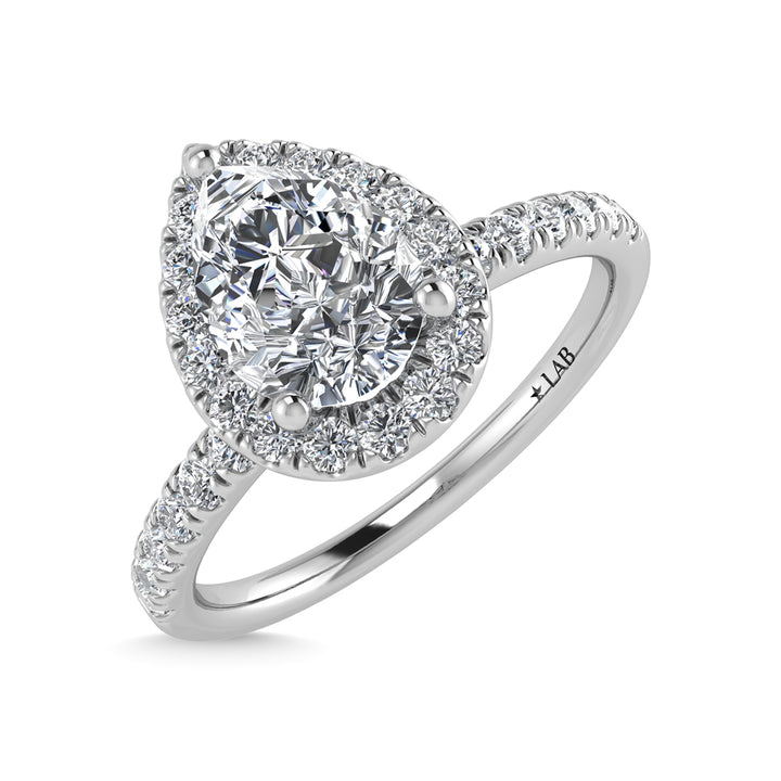 14K White Gold Lab Grown Diamond  4 1/3 Ct.Tw. Shank Pear Shape Halo Engagement Ring (IGI Certified Center 4ct)
