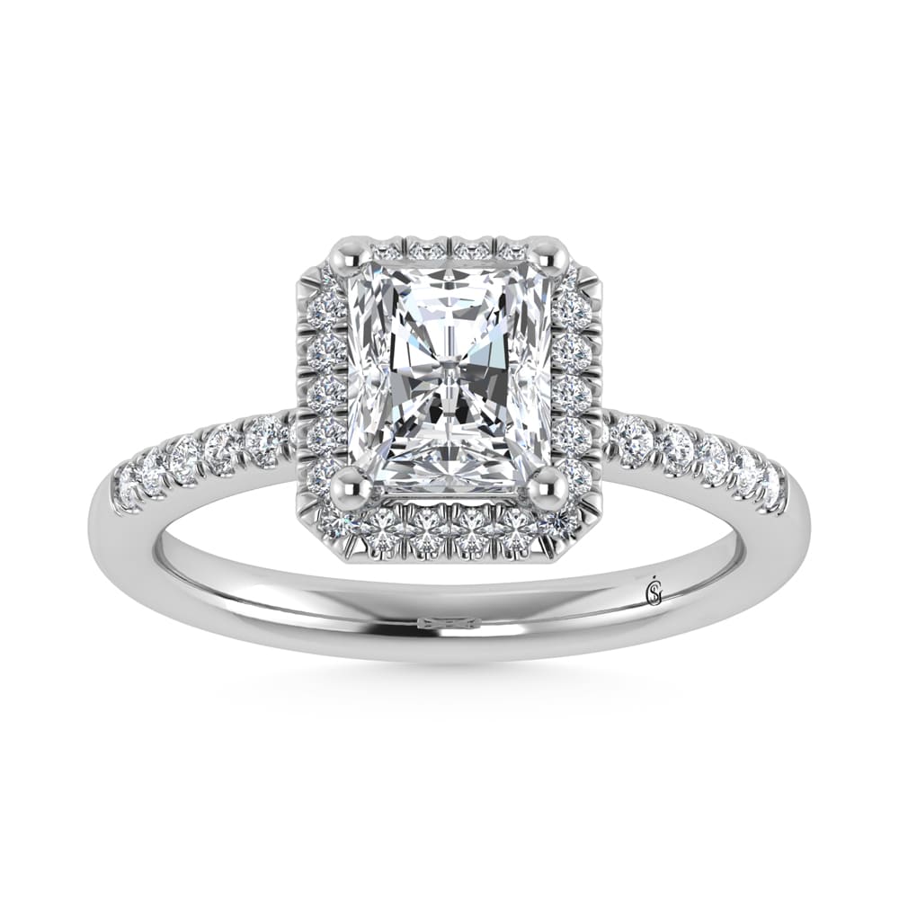 14K White Gold Lab Grown Diamond 1 3/4 Ct.Tw. Radiant Shape Halo Engagement Ring  (IGI Certfied Center 1 1/2 ct)