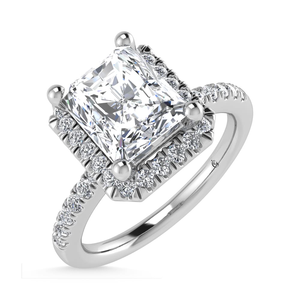 14K White Gold Lab Grown Diamond 1 3/4 Ct.Tw. Radiant Shape Halo Engagement Ring  (IGI Certfied Center 1 1/2 ct)