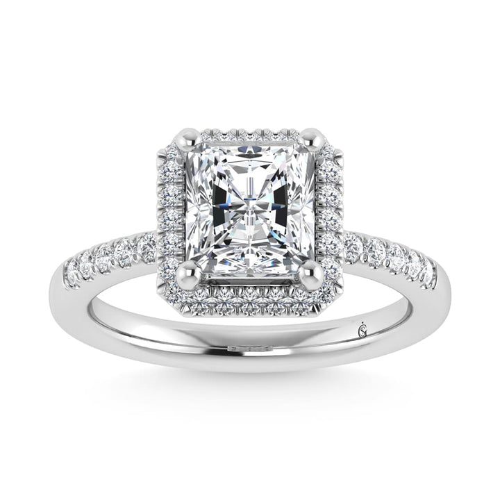 14K White Gold Lab Grown Diamond 2 1/4 Ct.Tw. Radiant Shape Halo Engagement Ring (IGI Certified Center 2ct)