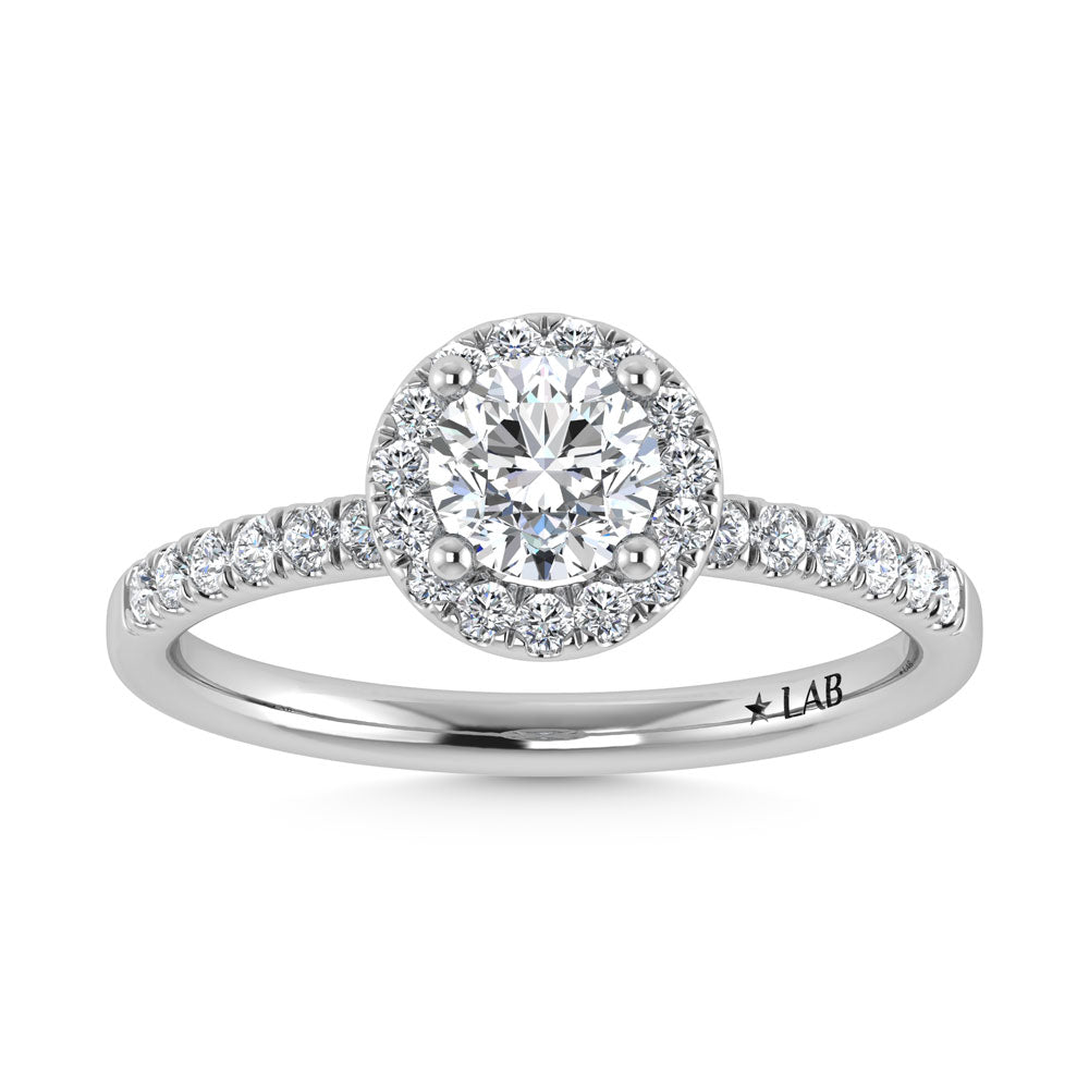 14K White Gold Lab Grown Diamond  3 1/3 Ct.Tw. IGI Certified Round Shape Halo Engagement Ring (IGI Certified Center 3ct)