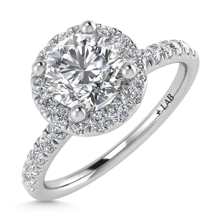 14K White Gold Lab Grown Diamond  3 1/3 Ct.Tw. IGI Certified Round Shape Halo Engagement Ring (IGI Certified Center 3ct)